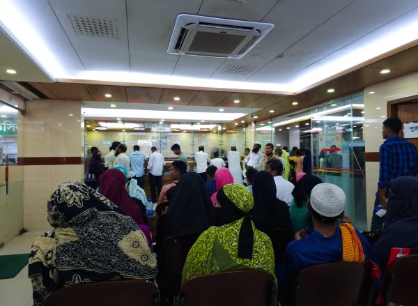 Row of people of various ages patient waiting for see doctor